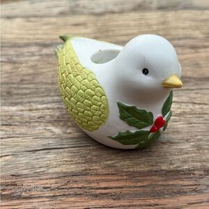 Vintage Porcelain Dove with Holly Candlestick Holder